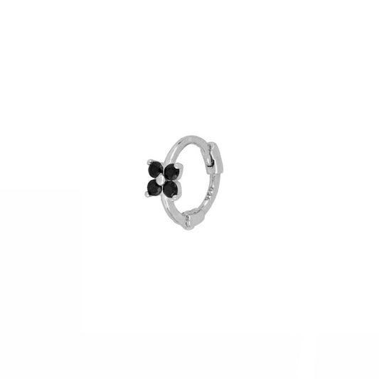Hoop Fleur Black Silver