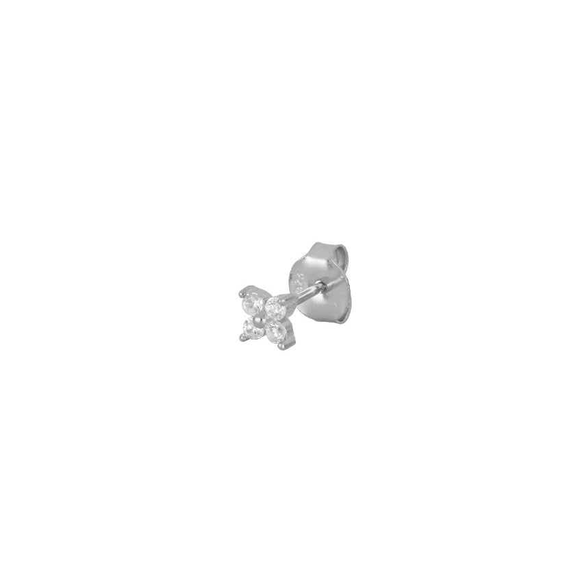 Stud Flower White Silver