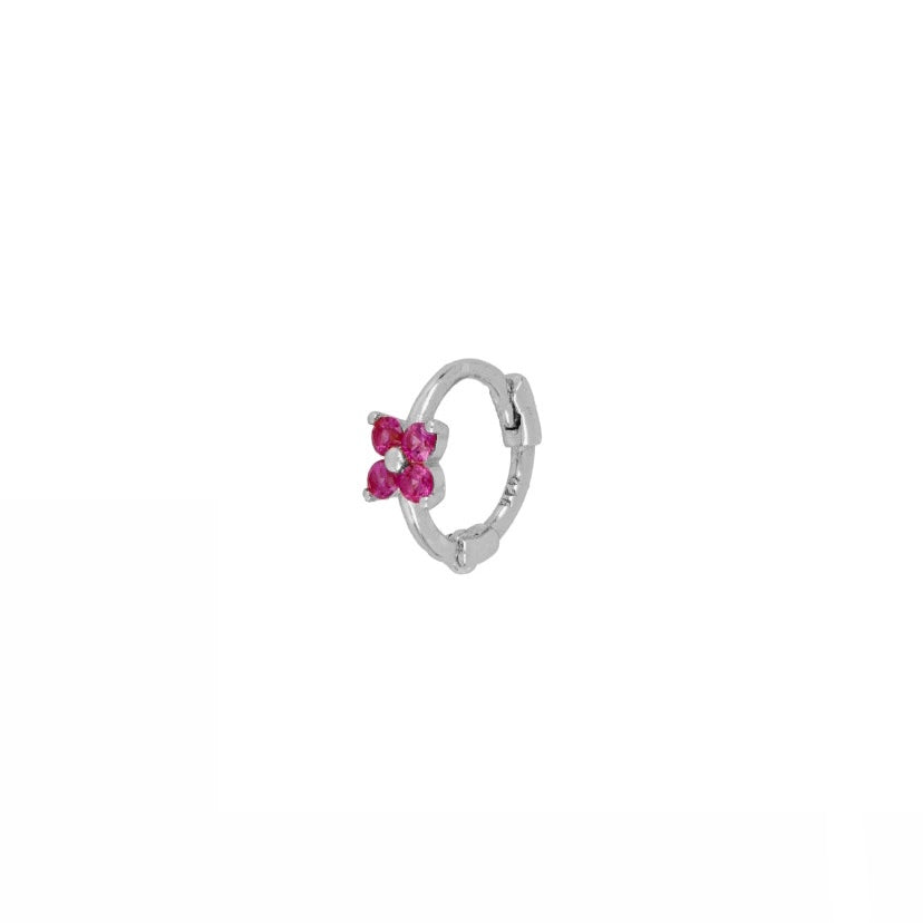 Hoop Fleur Pink Mini Silver